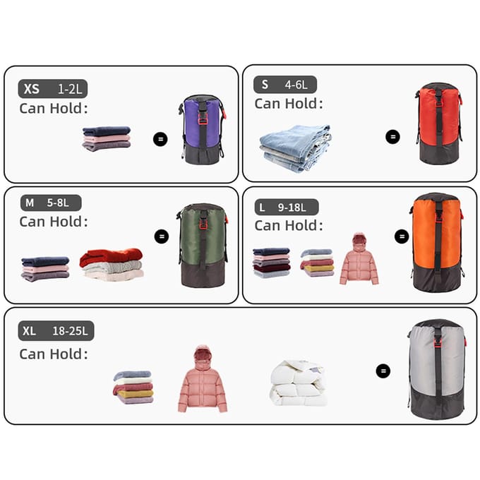 5pcs Sac de Compression Léger Sac de Rangement Compression Imperméable en Polyester pour Camping Randonnée Randonnée Sac à Dos XS gray