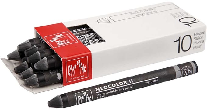 CARAN D’ACHE Neocolor II, L: 10 cm, dikte 8,5 mm, black (009), 10 stuk