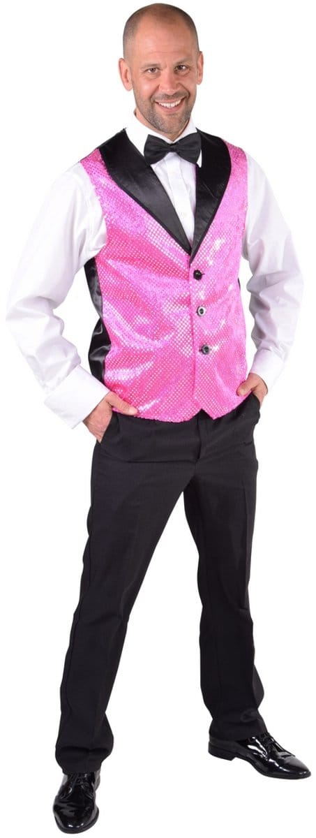 Roze Gilet pailletten heren - Maat M/L