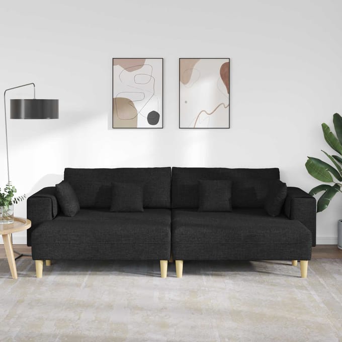 vidaXL Bank met kussen 3 pcs Zwart Stof