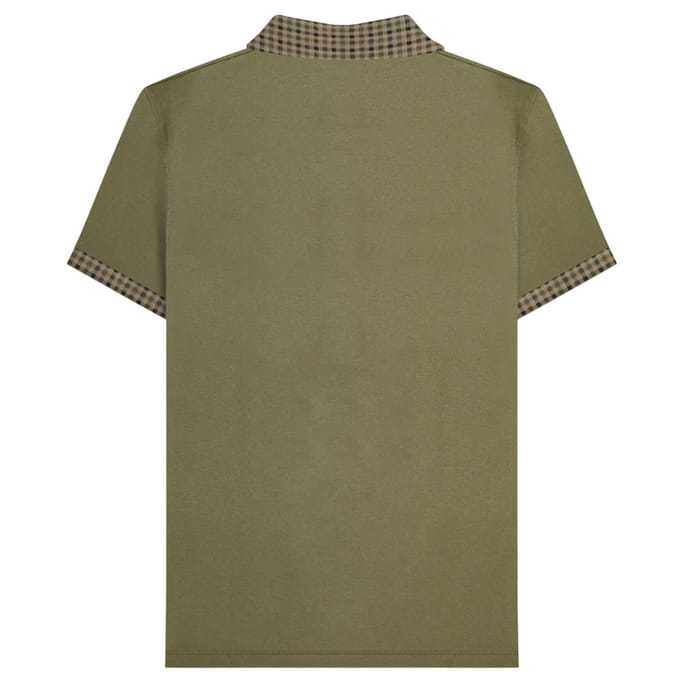 Lambretta Heren SS25 Gingham Poloshirt (Kaki Groen)