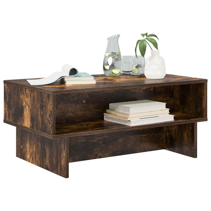 vidaXL - Salontafel - Rook - Eiken - 80 - x - 46 - x - 35 - cm - Bewerkt - hout