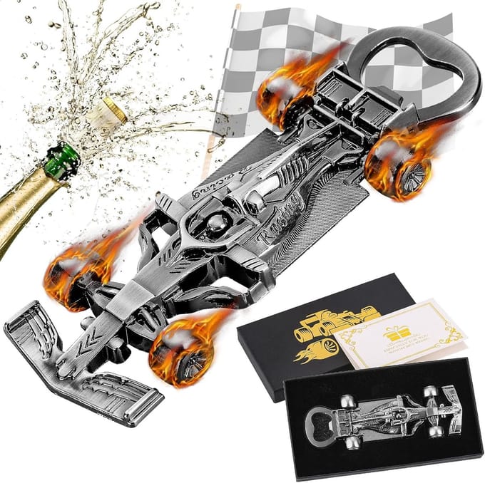 Flesopener Raceauto - Auto Vorm - Drankjes Openen - Duurzaam Zinklegering - 13 cm - Donker Zilver