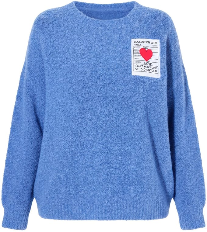 Studio Untold - Dames - Trui oversized patch lange mouwen - Ijsblauw - Maat 50+