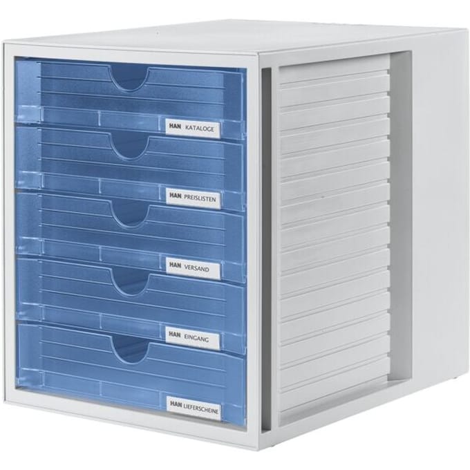 HAN ladenkast - met 5 gesloten laden - grijs / blauw transparant - HA-1450-64