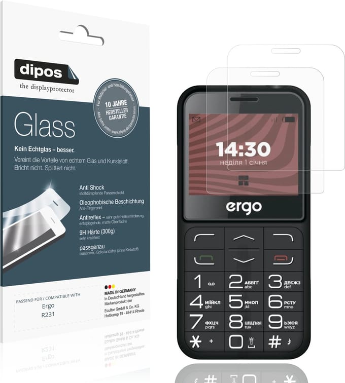 dipos – 2x Matte Pantserfolie geschikt voor Ergo R231 | 9H Screenprotector