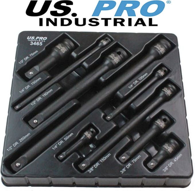 Kracht verlengstukken set 1/4" - 3/8" en 1/2" (Premium kwaliteit) 9-delig
