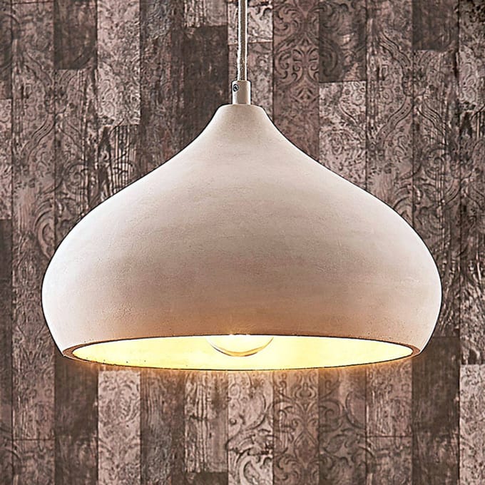 Lindby - hanglamp - 1licht - Beton, metaal - H: 18 cm - E27 - betongrijs