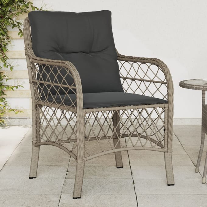 vidaXL - Tuinstoelen - 2 - st - met - kussens - poly - rattan - lichtgrijs