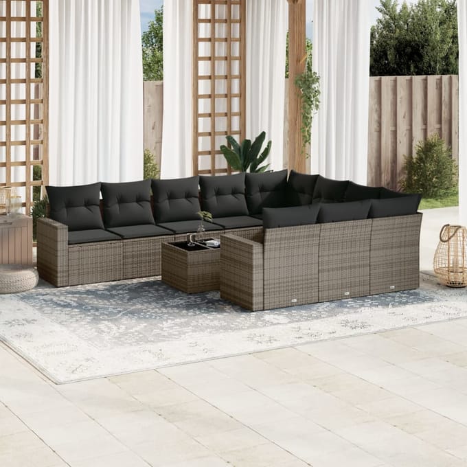 vidaXL - 11-delige - Loungeset - met - kussens - poly - rattan - grijs
