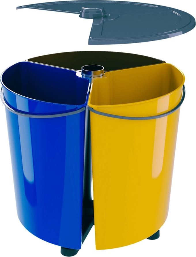 ECOBIN - Roterende afvalbak / Prullenbak met deksel - 3x 11,7L