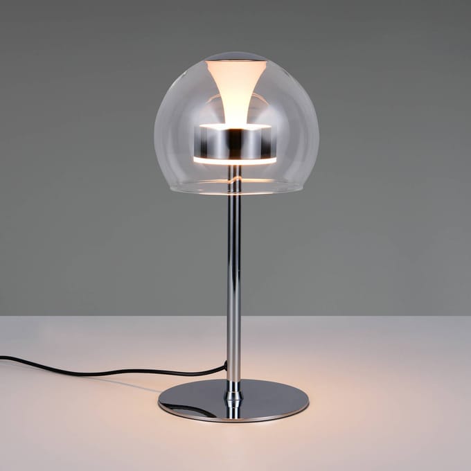 Trio Lighting LED tafellamp Flynt, hoogte 35 cm, chroomkleurig, metaal, CCT