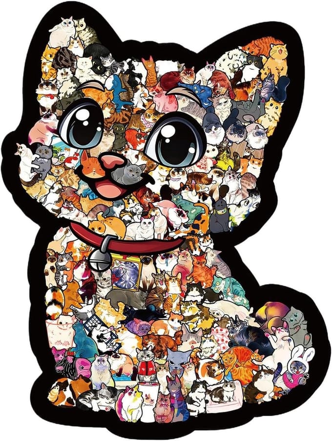 Kattenpuzzel - Houten legpuzzel - Ontspannende activiteit - Educatief en decoratief - 135 stukjes - Multicolor