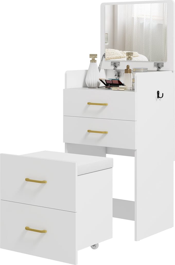 HOMCOM Vanity Table Set MDF, glas 48L x 40B x 90H cm Wit