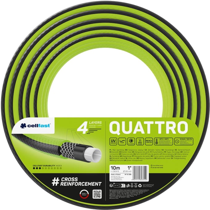 Cellfast tuinslang, 1'', 10 m, 4-lagig, kruislings gevlochten, Quattro