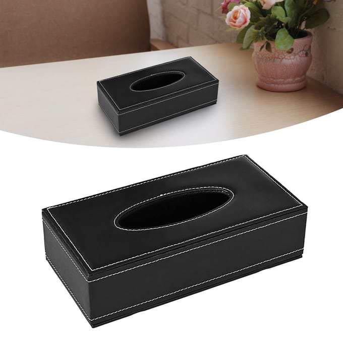 Tissueboxhoes Grote Capaciteit Rechthoekig Leer Tissueboxhouder Servetdispenser voor Thuis black