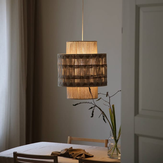 Markslöjd Hanglamp Ano, Ø 45 cm, textiel, beige/bruin