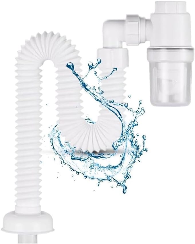 Flexibele afvoerbuis 1/4 inch, ruimtebesparende sifon, geurafsluiter, verstelbare sifon en vervangbare afvoerleiding voor efficiënte afwatering