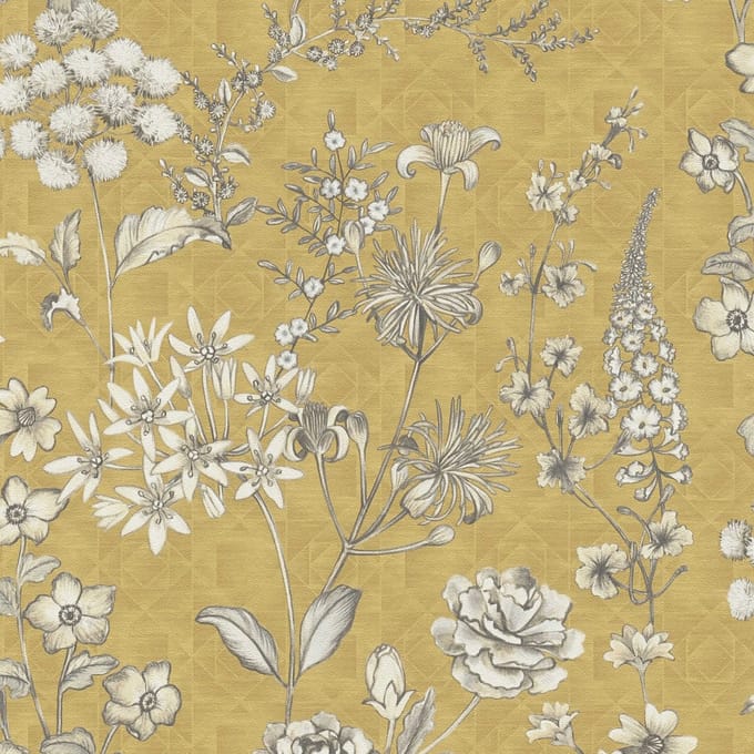 VINTAGE BLOEMEN BEHANG | Botanisch - geel wit grijs - A.S. Création Metropolitan Stories 3