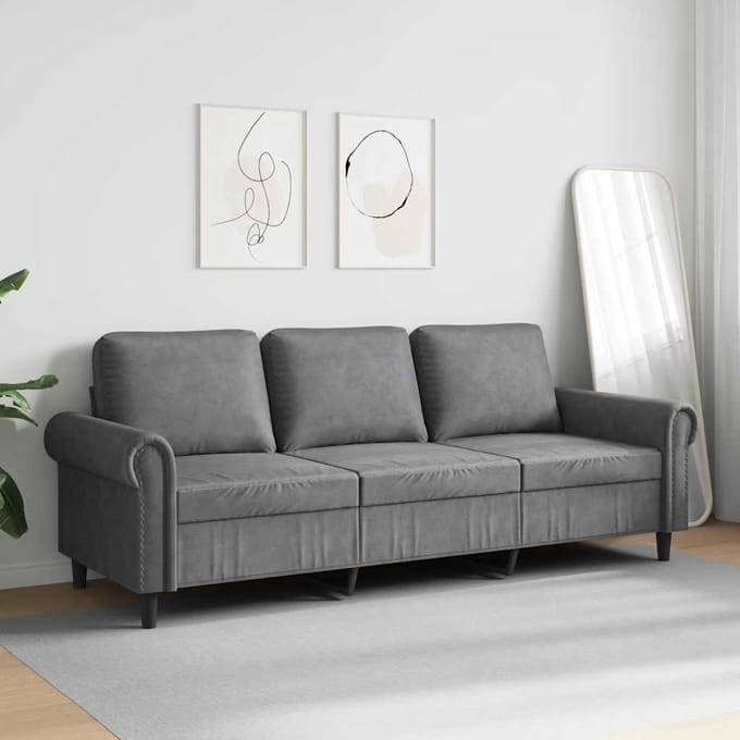 Vidaxl Bank 3-zits, Donkergrijs, 180 Cm, Bekleed met Fluweel