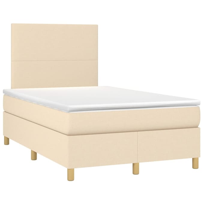 vidaXL - Boxspring - met - matras - en - LED - stof - crèmekleurig - 120x200 - cm