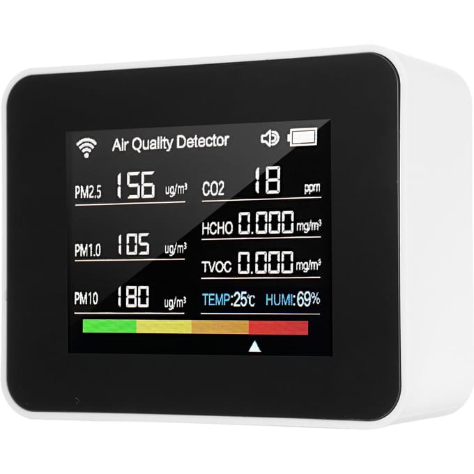 Tuya WiFi Luchtkwaliteitsmeter 13-in-1 Binnenluchtkwaliteitsmonitor Detecteert CO₂ TVOC HCHO PM2.5 PM1.0 wit
