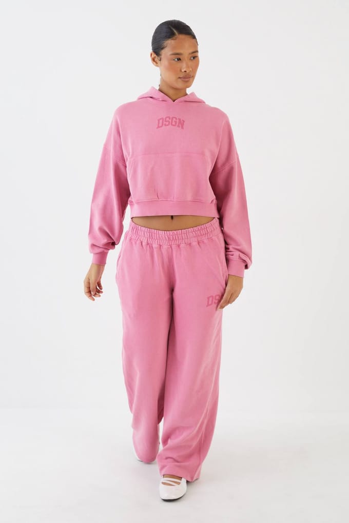 Dames Dsgn Studio Overdyed 100% Katoenen Rechte Pijp Joggingbroek | Roze | Maat: Medium