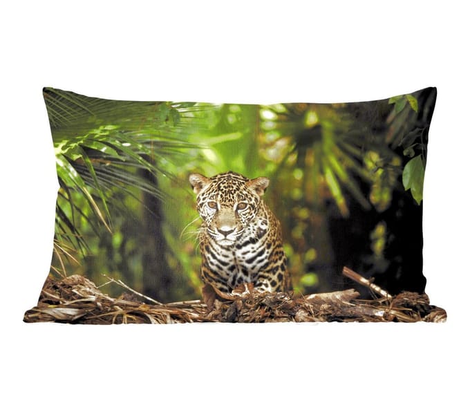 Sierkussens - Kussen - Jonge jaguar in de jungle - 50x30 cm - Kussen van katoen