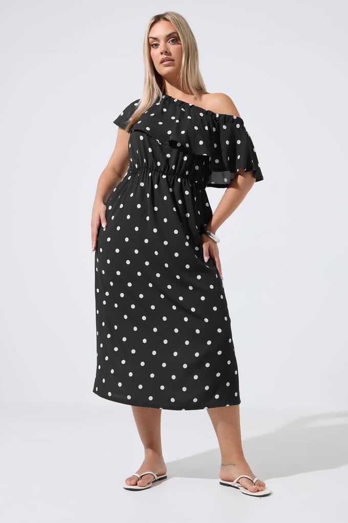 Limited Collection Zwarte Jurk Met Stippen En Ruches Size 44