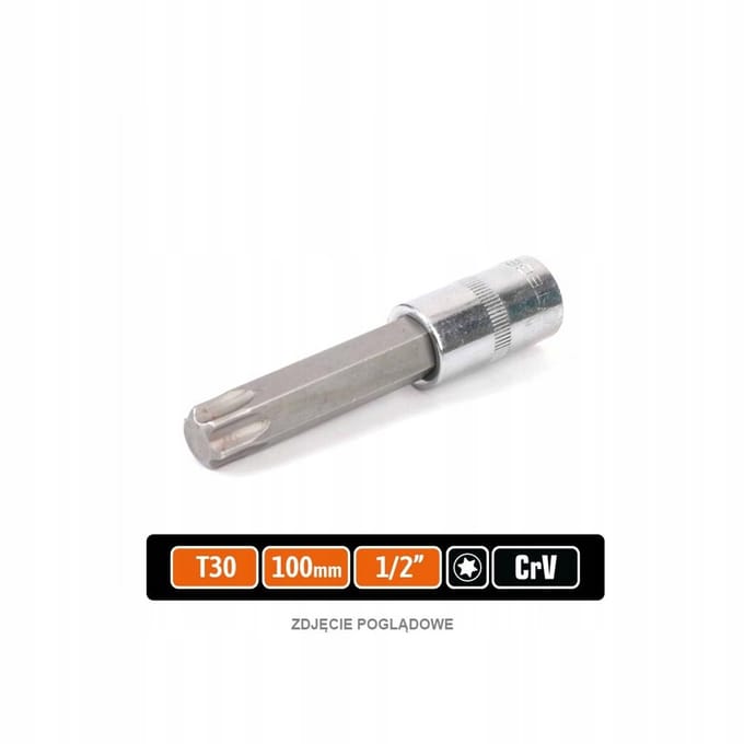Dopsleutel Torx T30 1/2" 100mm CRV Staal