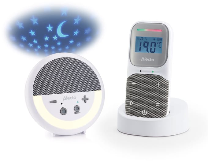 Alecto Babyfoon - Full Eco DECT Audio Babyfoon - Projector met Nachtlampje en Slaapliedjes - DBX150 - Wit Grijs