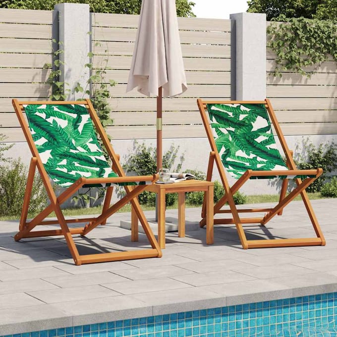 Opvouwbare strandstoel met bladerpatroon Massief eucalyptus houten frame en stof