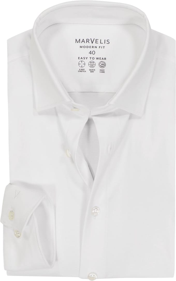 MARVELIS modern fit overhemd - tricot - wit - Strijkvriendelijk - Boordmaat: 43