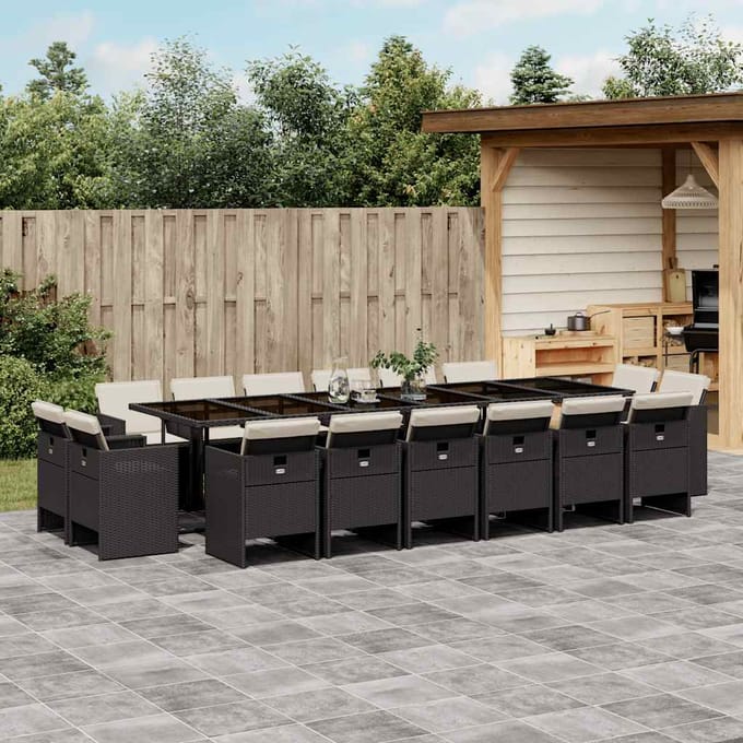 vidaXL - 17-delige - Tuinset - met - kussens - poly - rattan - zwart