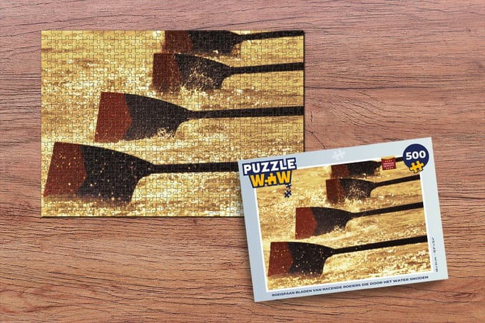 Puzzel Roeispaan bladen van racende roeiers die door het water snijden - Legpuzzel - Puzzel 500 stukjes
