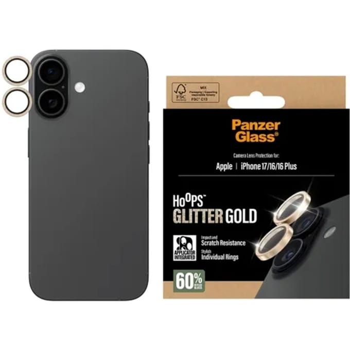 PanzerGlass Hoops® Glitter Gold Camera Lens Protector iPhone 17 | iPhone 16 | 16 Plus