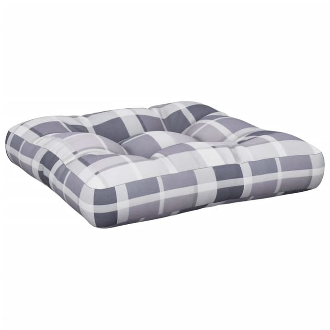 vidaXL - Palletkussen - 58x58x10 - cm - ruitpatroon - stof - grijs