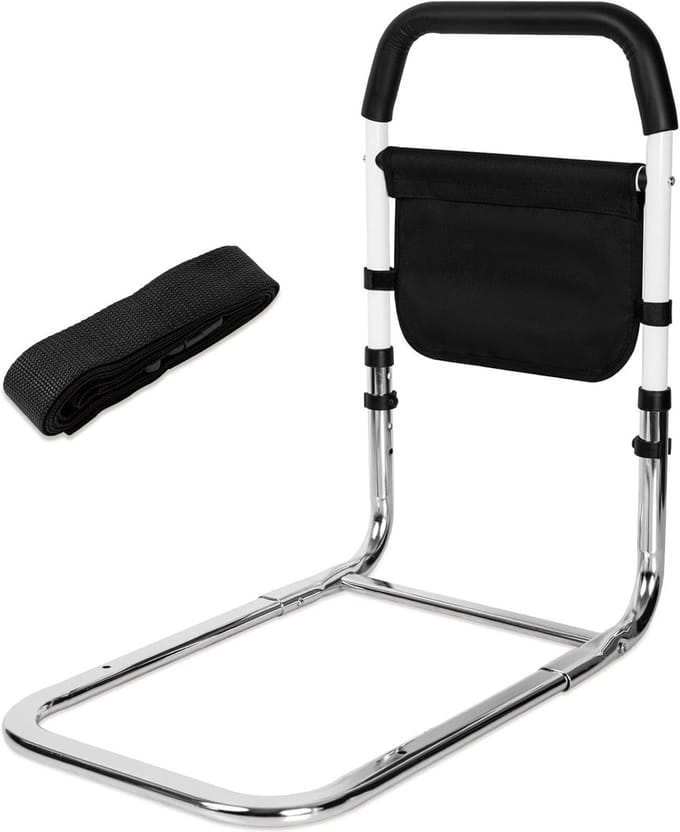 Bedhek Veiligheidsstang - Hulpbeugel - Veilig Opstaan - Brede Stabiliteit - 28x61 cm - Zilver