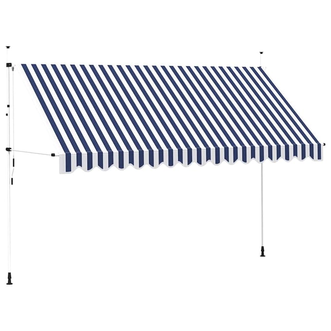 vidaXL - Luifel - handmatig - uittrekbaar - 400 - cm - blauw - en - witte - strepen