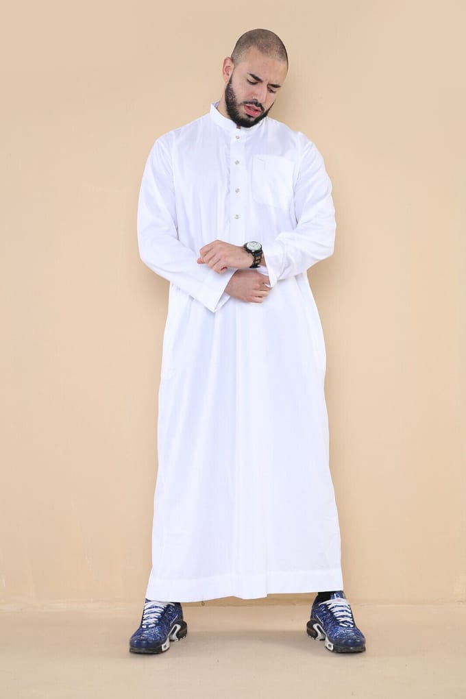 Mens witte Thobe Jubba Saoedi-Islamitische Arabische Eid katoen Kaftan Jubbah Umrah gewaad
