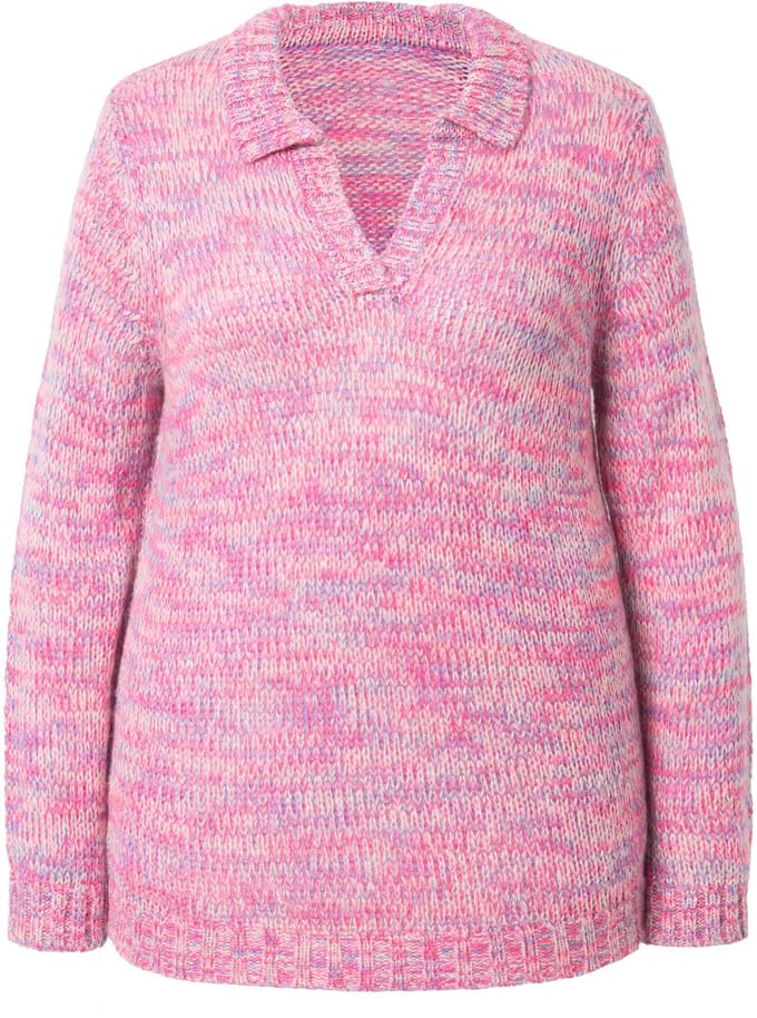MIAMODA - Dames - Polotrui comfortabele pasvorm gemêleerd breisel - Oudroze - Maat 46+