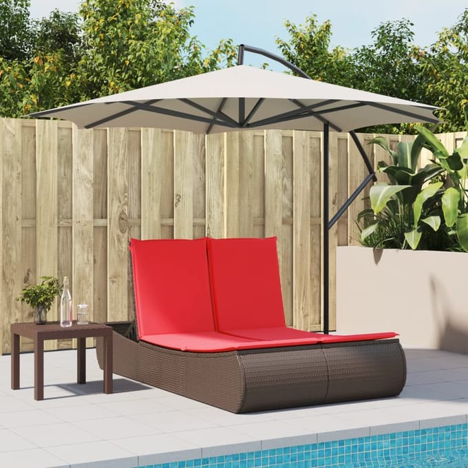 vidaXL Ligbed 2-persoons met kussens poly rattan bruin