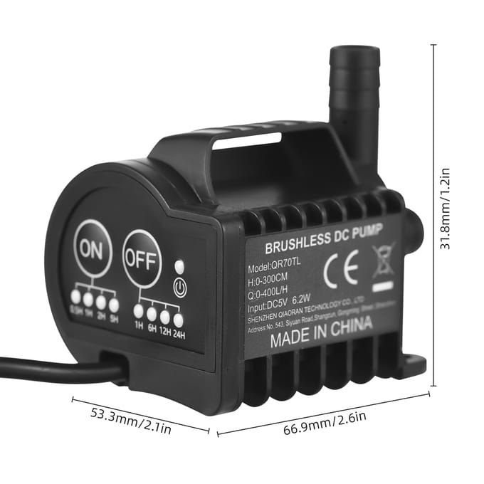 Mini pompe à eau 5V avec synchronisation marche/arrêt à 4 vitesses, fonction d'accélération et de décélération, Max 400L/H QR75TL noir