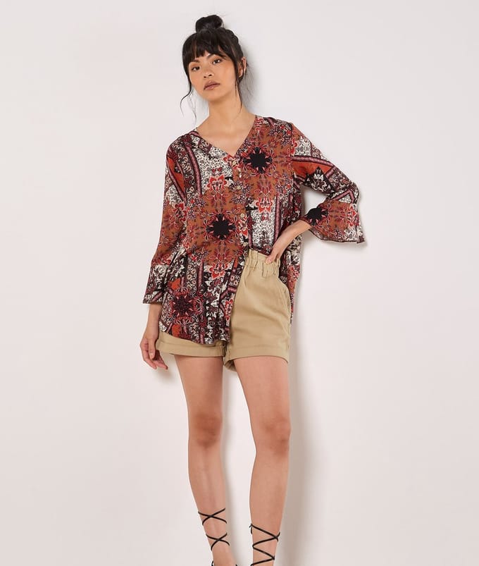 Patchwork Scarf Print Blouse