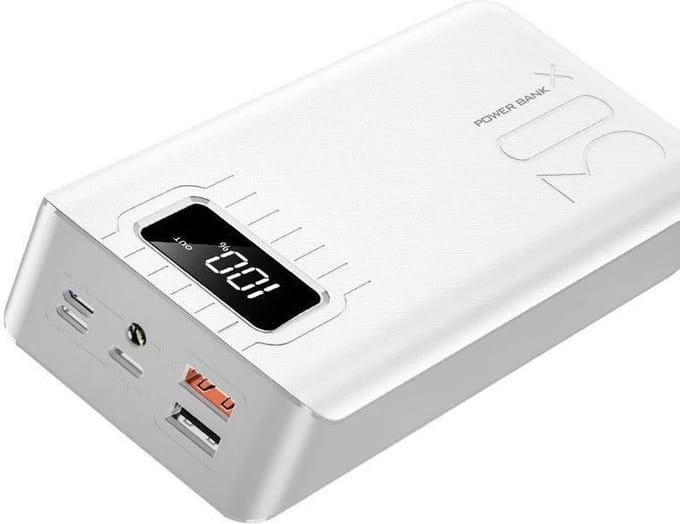 DrPhone HyperCell - 30.000 mAh Lader - LED Display - LED Lamp - Power Bank - Aan/uit modus - IOS / Android / Reizen- Wit