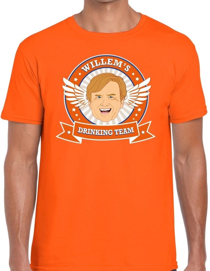 Oranje Koningsdag Willem drinking team t-shirt heren - Koningsdag kleding M