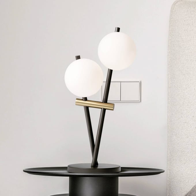miloox by Sforzin Kika tafellamp, 2-lamps, zwart/wit, metaal, glas