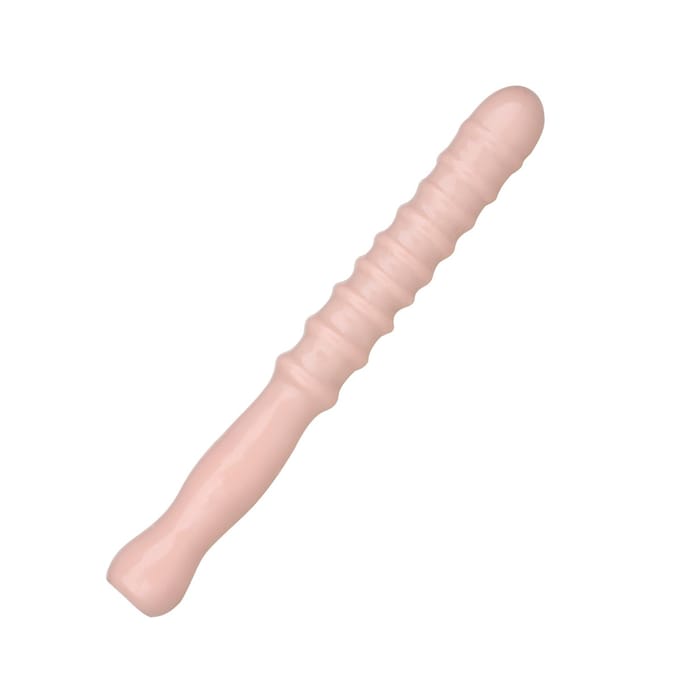 Being Fetish - PVC Geribbelde Dildo met Handvat - 31 cm - Lichte Huidskleur