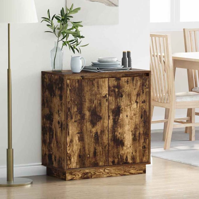 vidaXL - LED - Dressoir - Gerookt - eiken - 71 - x - 34,5 - x - 75 - cm - Bewerkt - hout