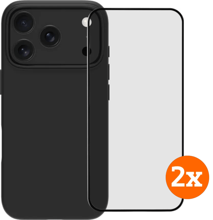BlueBuilt Back Cover iPhone 17 Pro Zwart + Screenprotector Glas Duo Pack